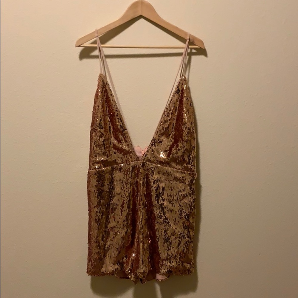 Talia Rose Gold Sequin Plunge Romper